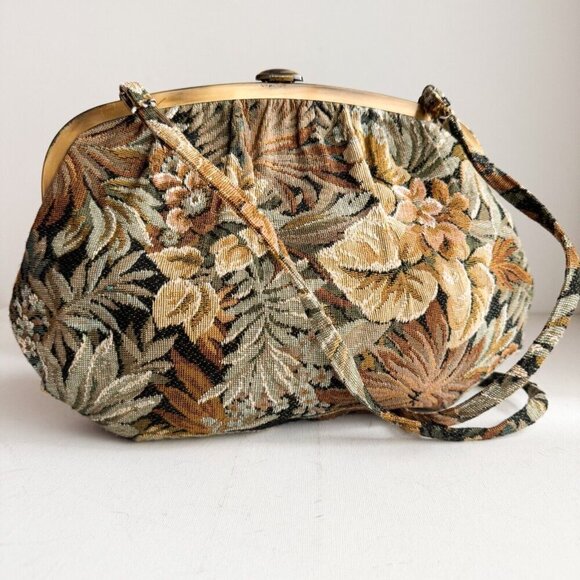 Vintage Grandma Floral Leaf Couch Print Tapestry Oval Bag - Picture 6 of 9